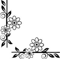 Black-and-White Floral Corner Elegant Design for Botanical and Nature Art vector