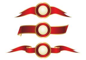 Horizontal decorative red and gold ribbons with circular blank centers vector