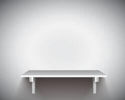Realistic 3D rendering of a floating wall mounted shelf with soft lighting on a gradient background vector