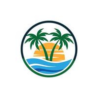 Palm Trees With Sunset And Ocean View Tropical Beach Circular Logo vector