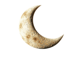 Rustic Gold Crescent Moon with a Vintage and Aged Look. Isolated on a Transparent Background png