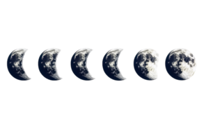 Phases of the Moon in a Crescent to Full Cycle. Isolated on a Transparent Background png