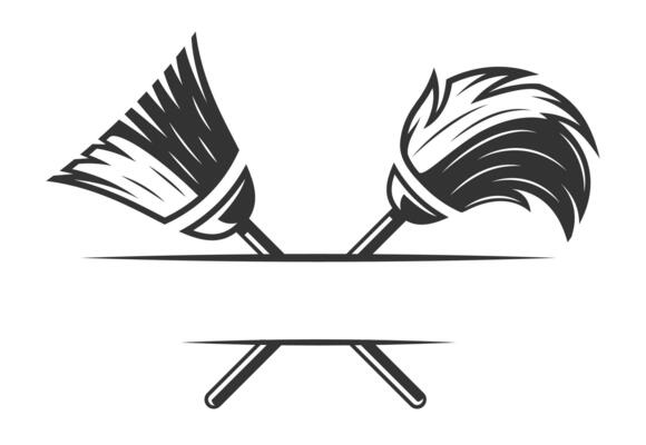 Mop and broom silhouette icon template