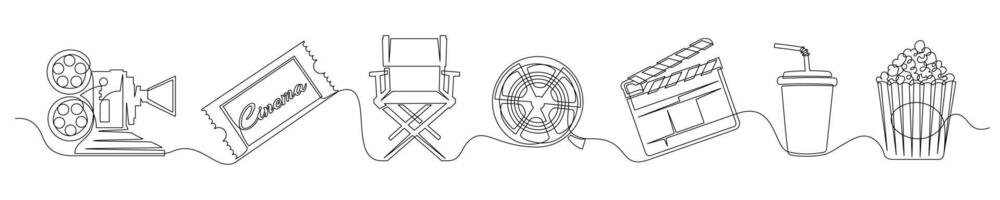 Set of continuous one line cinema elements vector
