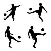 Football Player Silhouettes In Dynamic Action Kicking And Controlling Ball On White Background Stock Illustration For Sports Design vector