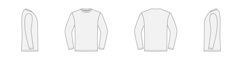 Casual long sleeve tshirt front and side back view. Sketch shirt unisex pattern for everyday wear and sports vector