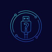 unknown usb icon, linear design vector