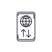 Data roaming line icon with a smart phone vector
