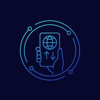 Data roaming icon with a phone, linear design vector