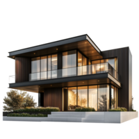 modern house with glass windows and balcony on transparent background png