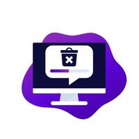 delete files icon with a computer, trash bin and progress bar vector