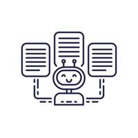 automated document management line icon with a robot vector