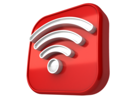front view of white wifi icon on red box 3d render png