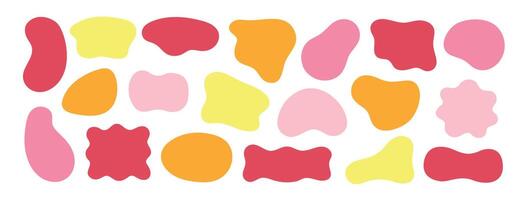Abstract organic shapes set. Illustration. Liquid organic blobs. Curve fluid shapes. Abstract liquid bubbles. Wavy different forms. Soft round pattern background. Round irregular forms vector