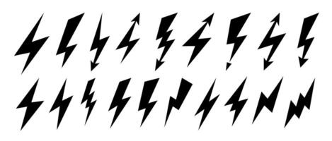 Lightning comic icons set. Volt elements in pop art style. Flash signs. Charge and voltage symbols. Thunder and lightning strikes in cartoon style. Flash illustrations collection. vector