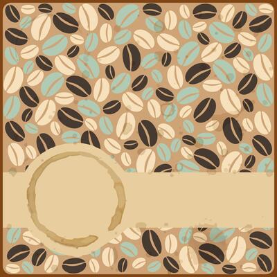 Grunge retro vintage card with stains and coffee beans on a grunge background
