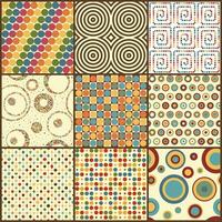 Set of nine retro geometric seamless patterns with circles vector