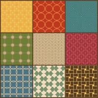 Set of nine retro simple geometric seamless patterns vector