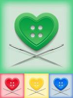 Heart-shaped button and crossed needles vector