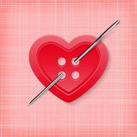 Heart-shaped button with a needle on a striped background vector