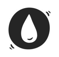 Drop doodle water sweat tear hand drawn icon. Bold black circle with a stylized water droplet in the center and playful motion lines. Modern minimal design suitable for eco concepts, hydration vector