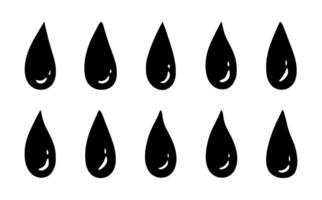 Doodle water drop, hand drawn sweat tear. illustration. Black liquid drop icons in a simple, minimalistic style on white background. Perfect for UI design, infographics, eco concepts, skincare vector