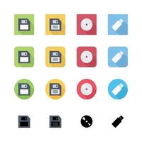 Data Storage Media Icons Flat Design Collection Floppy Disk Cd Usb Drive vector