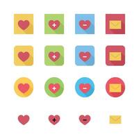 Flat Design Vectors Icons Set Heart Message Add Subtract Round Square Shapes