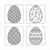 Set Of Easter Eggs With Different Patterns In Black And White Outline vector