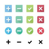 Set Of Add Subtract Checkmark And Cross Icons In Flat Design Style vector