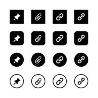 Simple Black And White Vectors Icon Set Featuring Pin Paperclip And Link