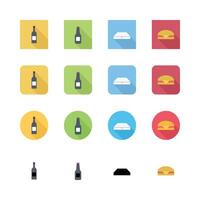 Flat Design Food And Drink Icons In Various Shapes And Colors vector