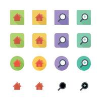 Minimalistic Home And Search Icons With Long Shadows On Colorful Backgrounds vector