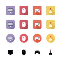 Gaming And Technology Flat Icon Set Featuring Gamepad Mouse And Monitor vector