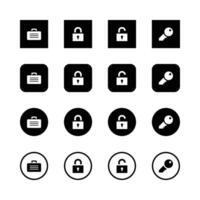 Business Security Icons Depicting Briefcase Lock Unlock And Key In Modern Glyph Style vector