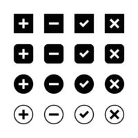 Collection Of Black And White Add Subtract Check And Cross Symbols vector