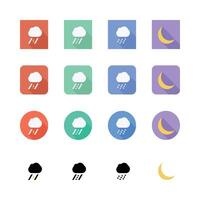 Weather Forecast Flat Icon Set Featuring Rain Moon And Lightning Designs vector