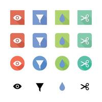 Colorful Icon Set Featuring Eye Funnel Water Drop And Scissors Designs vector