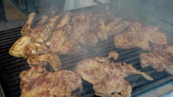 Grilling chicken and wings at a summer barbecue party video