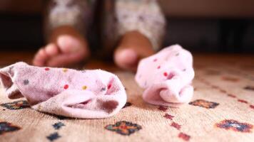Closeup of dirty socks on a carpet video