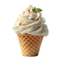 Vanilla Soft Serve Ice Cream in Cone with Toppings on Transparent Background png