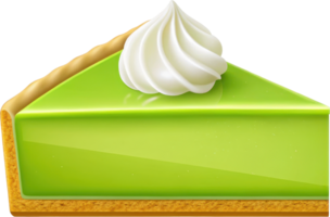 A side view of a slice of green cake with whipped cream topping png