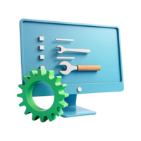 Hyperrealistic 3D Computer Monitor with Settings Interface and Floating Tools png