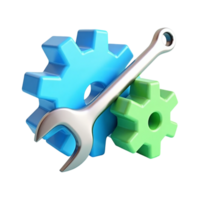 Hyperrealistic 3D Wrench and Interlocking Gears with Transparent Background png