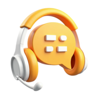 Hyperrealistic 3D customer support headset with floating speech bubble design. png