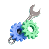 Hyperrealistic 3D Engineering Tools with Interlocking Gears and Polished Wrench png
