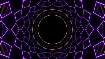 Purple and Yellow Neon Circle in Mirror Tunnel Background VJ Loop in 4K video