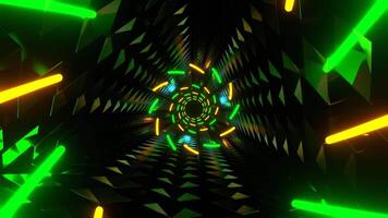 Orange and Green Neon Spirals in Triangular Tunnel Background VJ Loop in 4K video