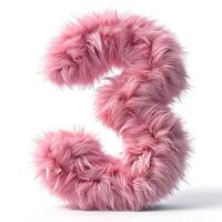 Fluffy Three A delightful and cozy depiction of the number three crafted from fluffy pink texture bringing warmth photo