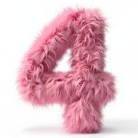 Fluffy Four A cute and inviting version of the number four made with fluffy pink fibers creating a cheerful look photo